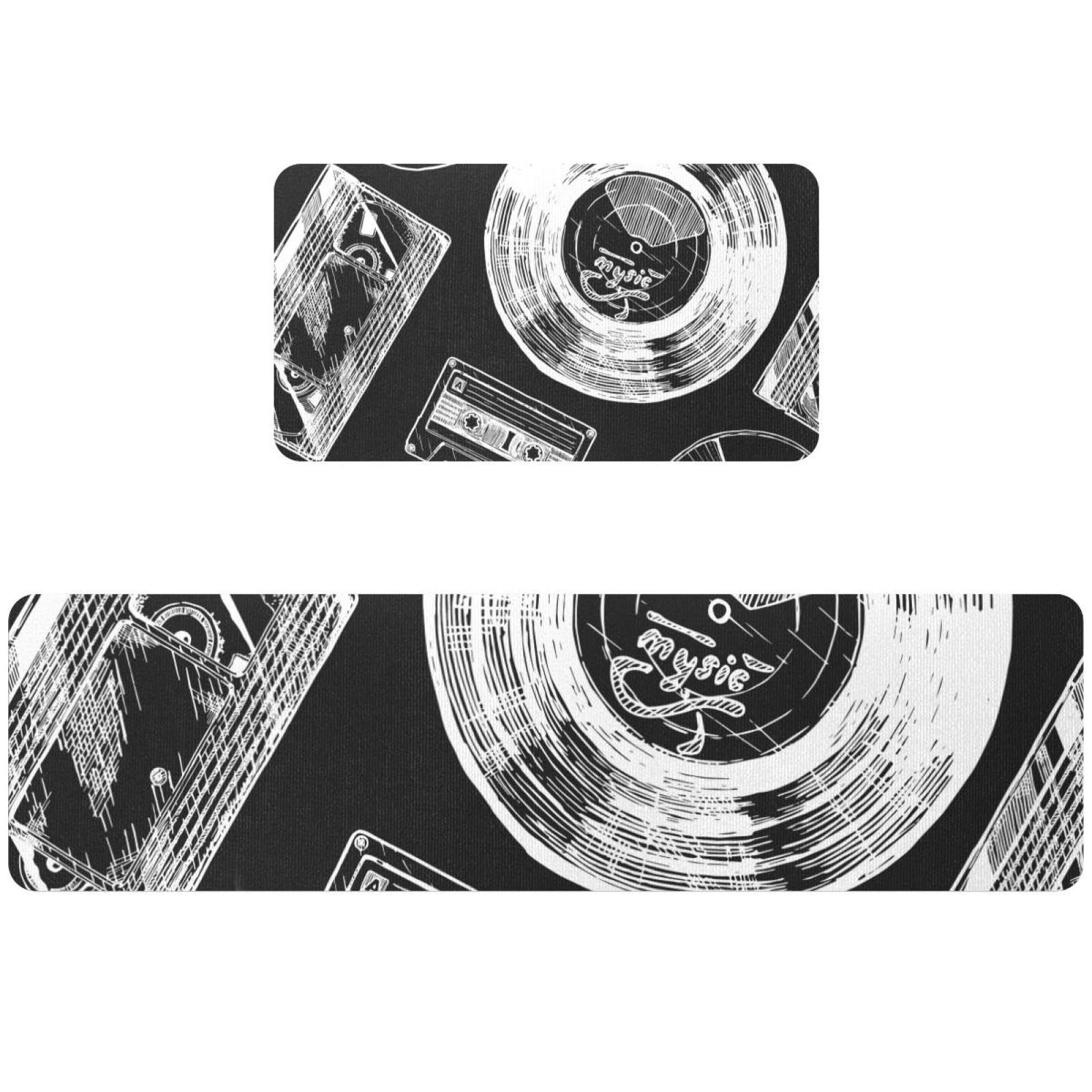 Tapis de cuisine antidérapant lot de 2 lavable motif cassette vinyle pour couloir