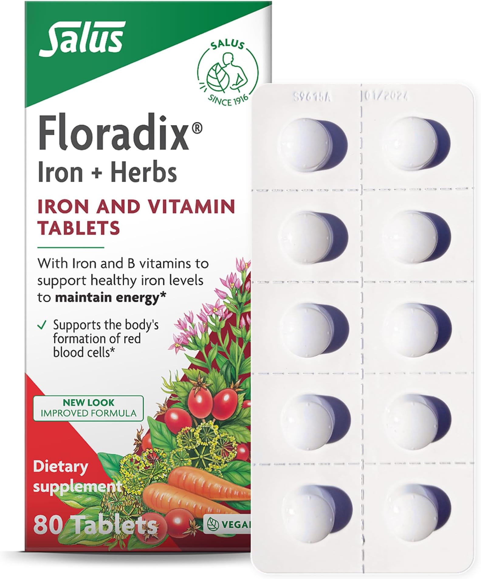 Iron Tablets - Iron Supplement with B Vitamins, Folic Acid, Vitamin C & More - Energy Support - Vegetarian & Gluten-Free - 80 Tablets (80 Servings)
