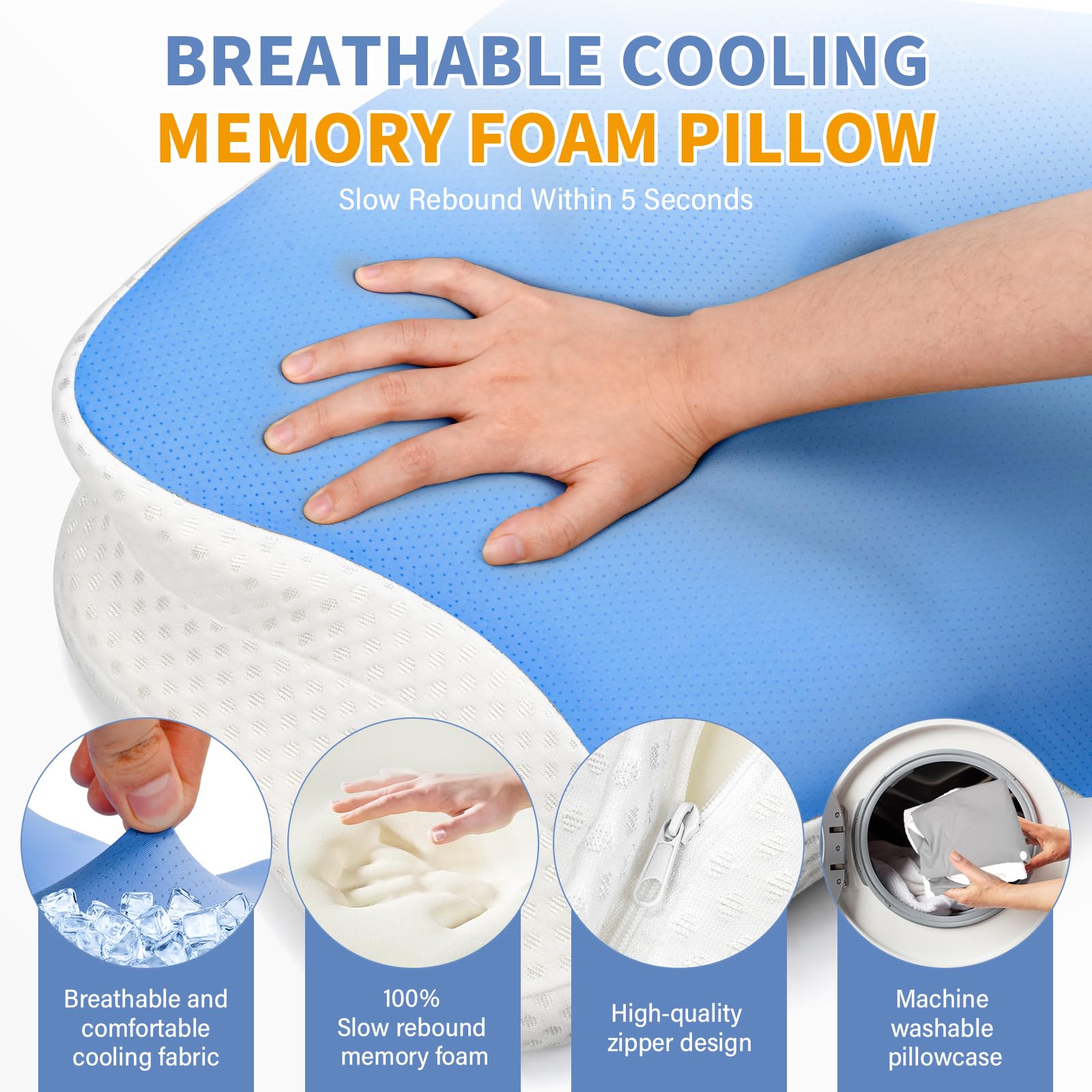 Ehomfory Cervicale Ergonomico Cuscino Memory Foam per Dormire, Cuscino Memory Foam per Supporto Cervicale con Federa Sfoderabile e Lavabile