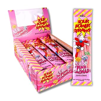 Sour Power Candy Straws, Pink Lemonade, 1.75 oz Pack of 24