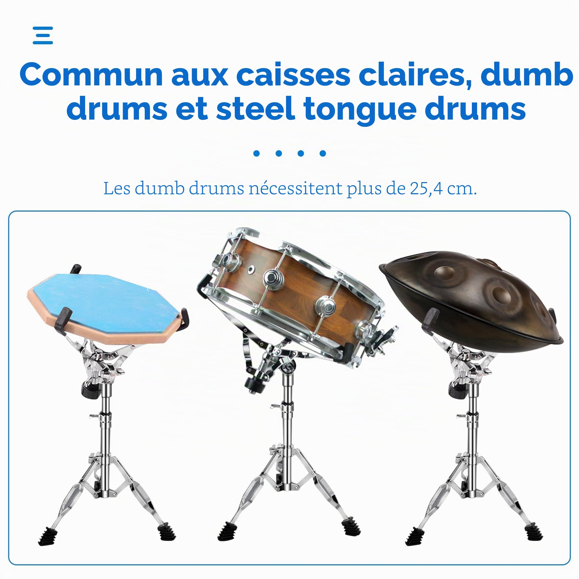 aleawol Support de caisse claire de 25,4 à 38,1 cm, trépied à double contreventement réglable en hauteur de 40,6 à 55,9 cm, support de batterie pliable pour la pratique et la performance sur scène