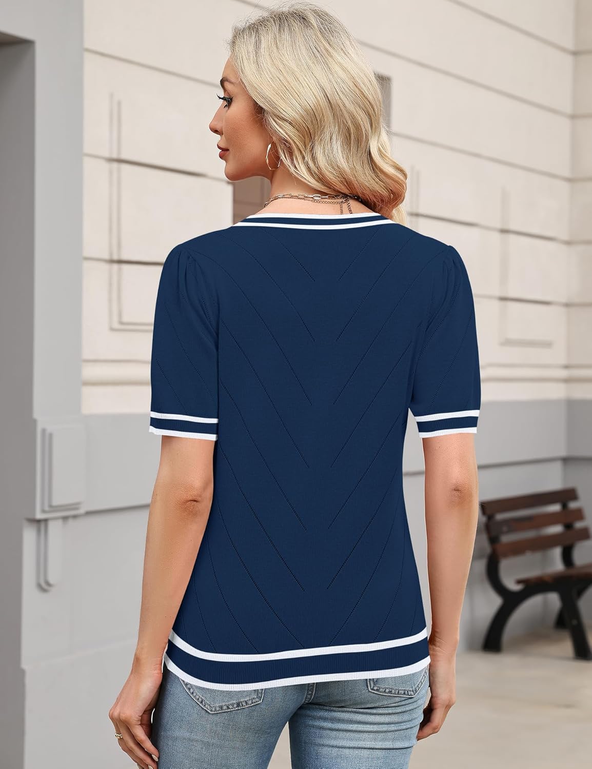 LOMON Womens Sweaters Puff Short Sleeve Lightweight Knit Summer Fall Tops Dressy V-Neck Work Blouses Business Casual Outfits - Image 5