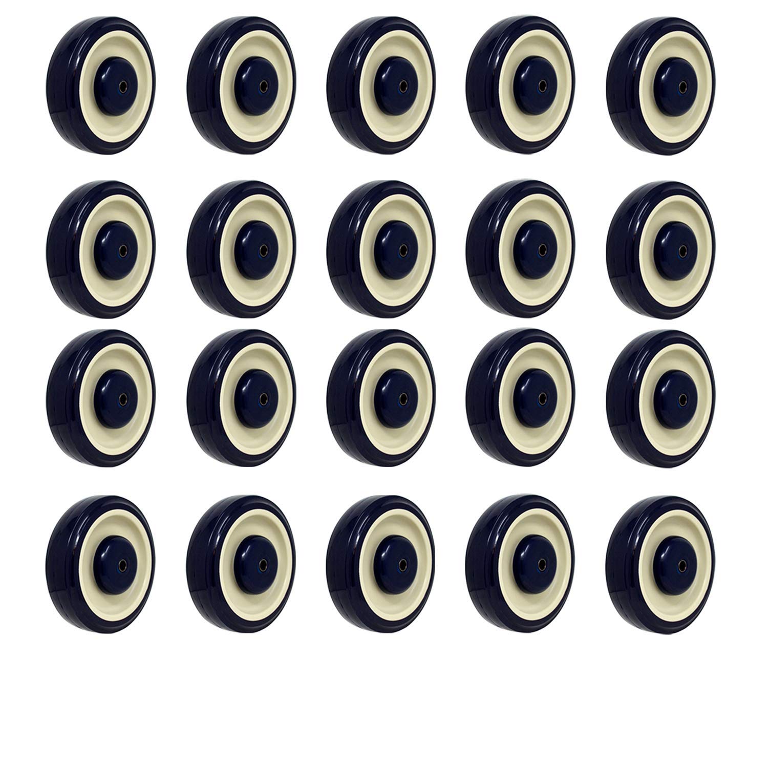 SYRATION 5" 20 Pack Polyurethane Stepped and Full Tread Face w/Double Ball Bearing Shopping Cart Wheel 5000 lbs Total Capacity (5 inches Pack of 20, Dark Blue Beige Stepped Face)