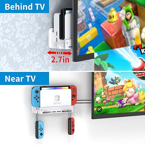 Miniatura 3 de SOKUSIN Wall Mount for Nintendo SwitchOLED - Wall Mount Kit Shelf Stand for Safely Store Your Console, Dock, Games, Controller NearBehind TV (White)