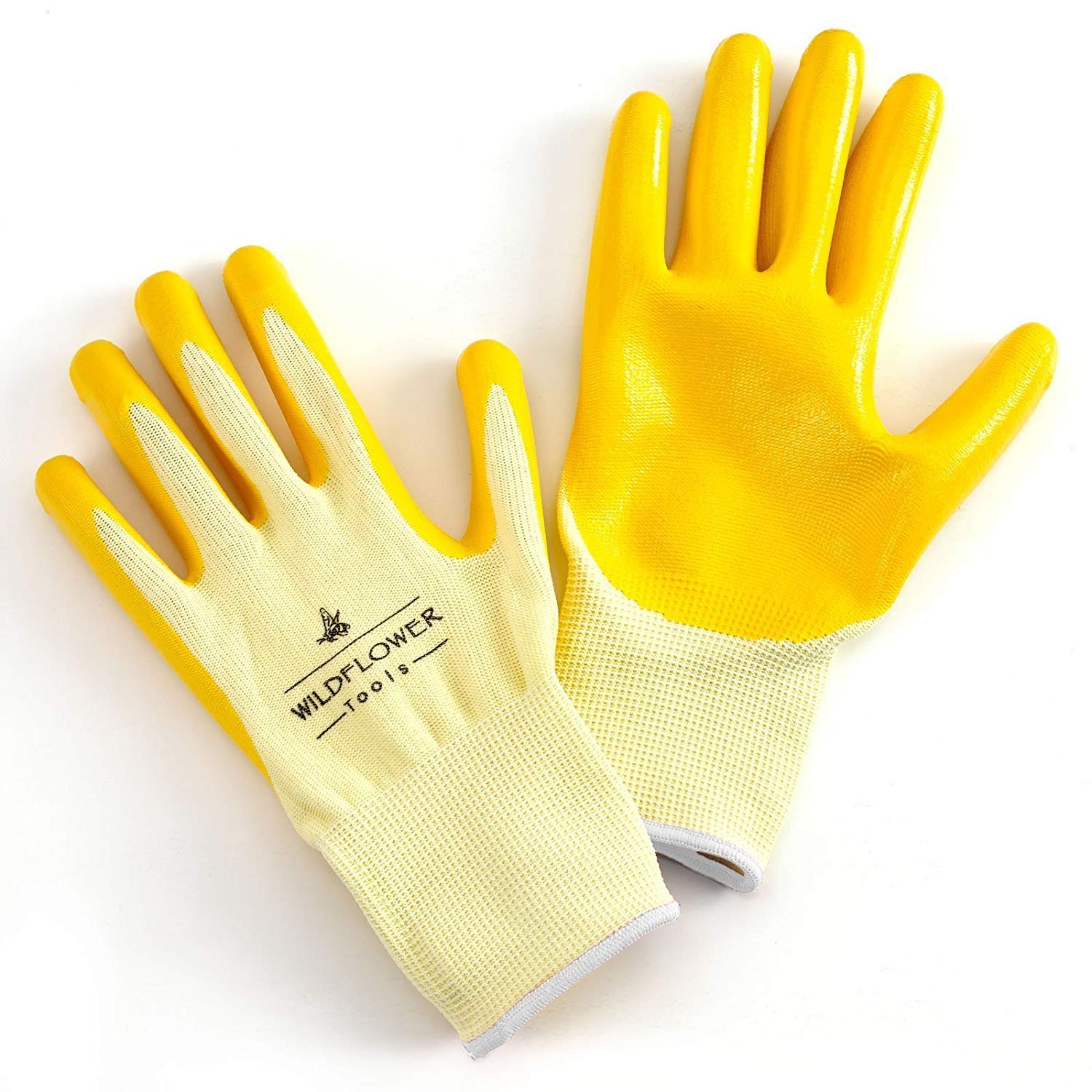Yellow Gardening and Work Gloves for Men and Women | Nitrile Coating Protection, Soft and Breathable Nylon