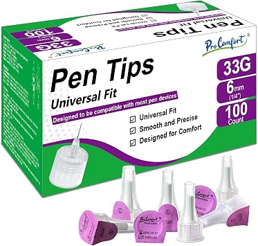 Pen Tips 33G x 6mm Universal Fit Comfortable Design 100 Count Pen Tip 33G 6mm