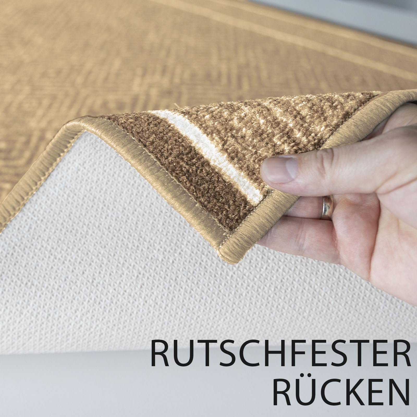 KARAT Premium Teppichläufer mit Muster - 80 x 500 cm, Beige - Modernes Rauten-Design - Teppich - Läufer für Küche, Flur & Wohnraum - Flurläufer Küchenläufer Flurteppich (Olymp)