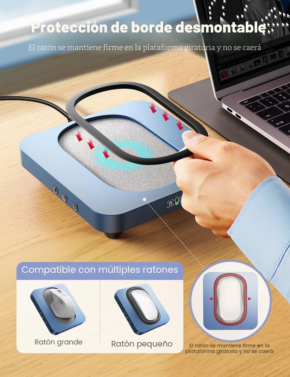Vaydeer Ratón Giradiscos Agrandado, Máximo 3 Mecedora de Ratón con Intervalos Ajustables Botones de Fácil Uso y Pantalla LED Sacudedor de Ratón para Mantener Tu PC Despierta