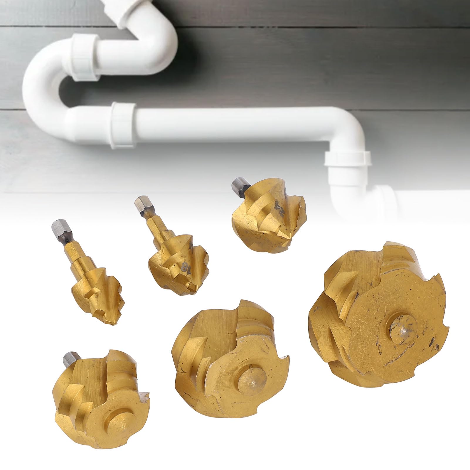 SEAFRONT 6 Pièces PPR Levage étagé Foret Ensemble Tuyau D'eau Tube Alésoir Kit 20 25 32 40 50 63mm 1/4 Pouces Spirale à Tige Hexagonale pour Alésage de Tuyau PPR