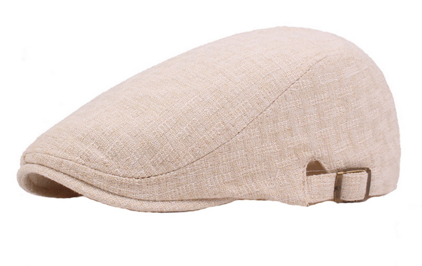Men Linen Cotton Solid Duckbill Newsboy Beret Ivy Cap Cabbie Driving Flat Cap Beige