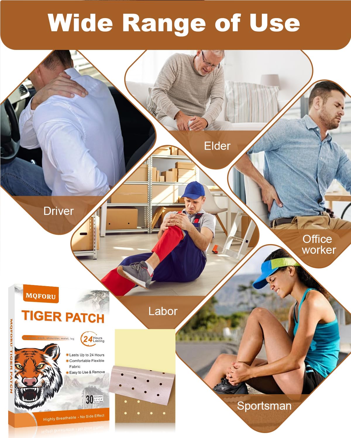 MQFORU Tiger Patches, 30 Pcs Chinese Tiger Plaster, Natural Herbal Adhesive Plasters for Muscle Joint Purposes, Maximum Strength Knee Patches for Back Shoulder Neck — Amazon image 7