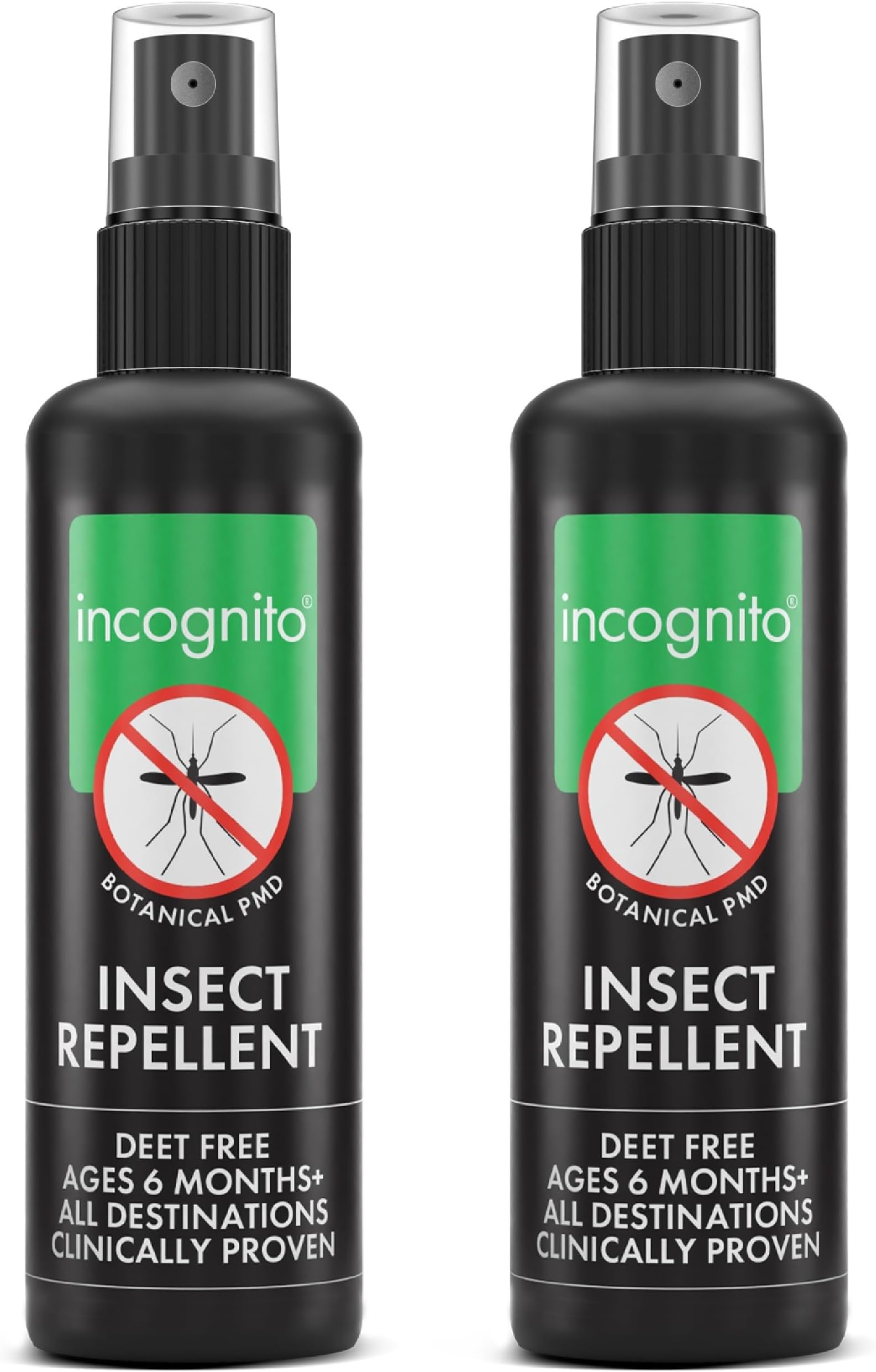 Incognito Insect Repellent Spray, 2x100ml Natural DEET Free, Shields from Wide Range of Biting Insects. Clinically proven protection from Ticks & Dengue carrying mosquitoes, Organic Mosquito Repellent