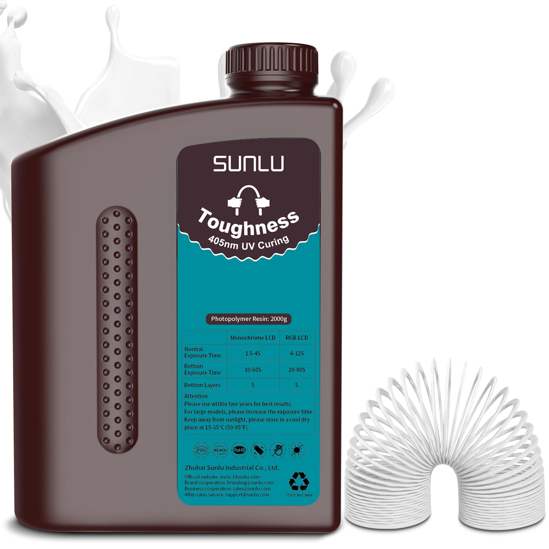 SUNLU Alta Tenacidad Resina para Impresora 3D 2KG, Resina de Fotopolímero de Impresión 3D Flexible y No-frágil, Resina UV de Curado Rápido de 405nm para Impresoras 3D LCD/DLP/SLA, 2000g Blanco
