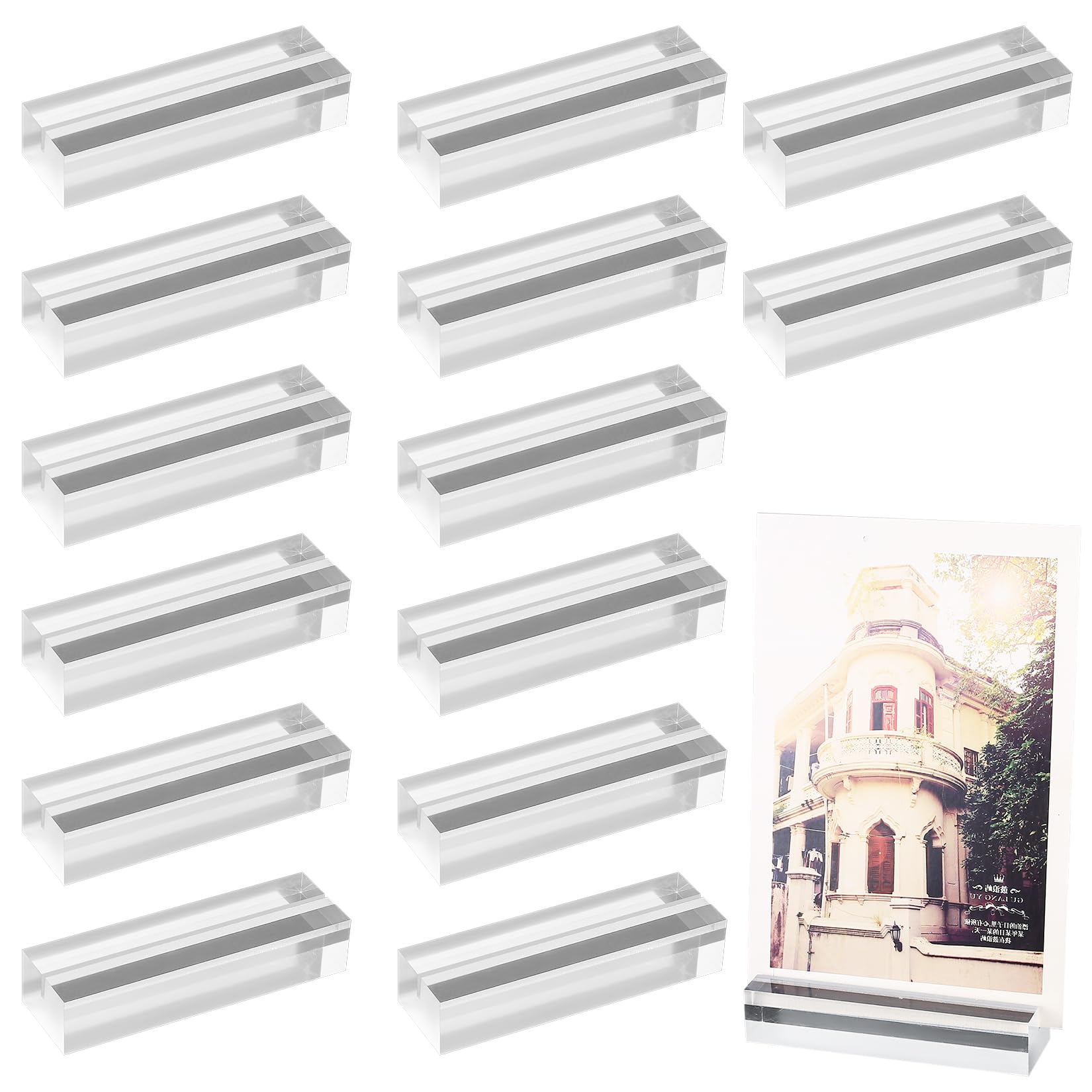 qxayxa 14 Pcs Acrylic Sign Holders, Clear Acrylic Card Stands, Table Sign Display Holder, Place Card/Table Number Holders for Wedding Party Menus, Postcards, Photos, 10×3×2 cm