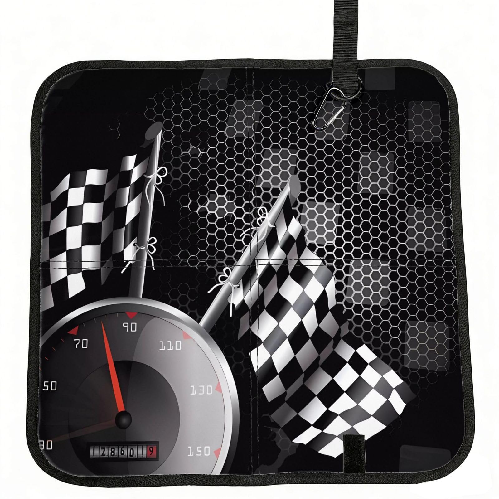 MROWYC Checkered Flag Racing Printed Foldable Seat Cushion - Portable with Carabiner, for Stadium, Camping, Hiking