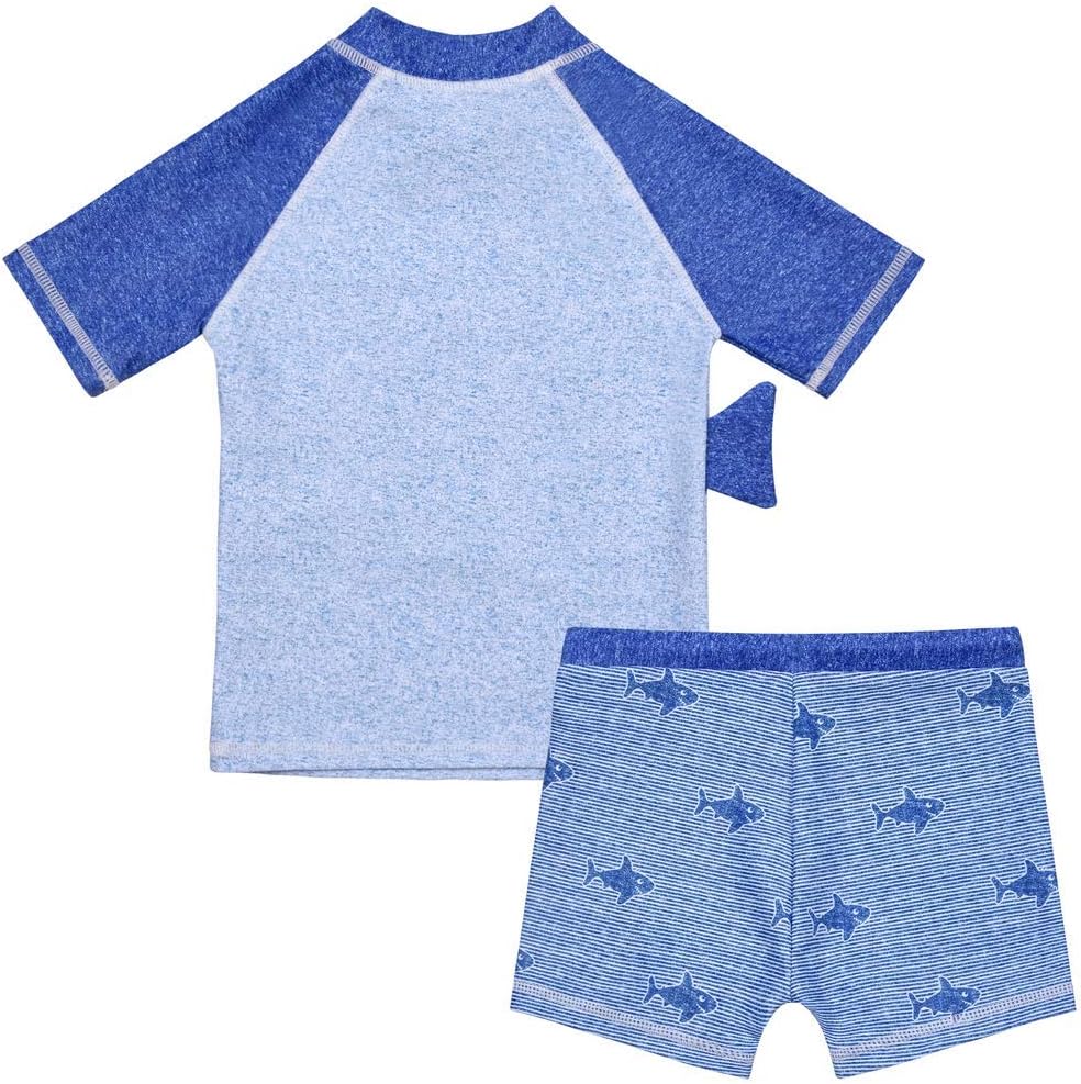Cadocado Baby Boys 2-Piece Swimsuit Short Sleeve Rash Guards Shirt with Swim Trunk Bathing Suit Swimwear UPF 50+