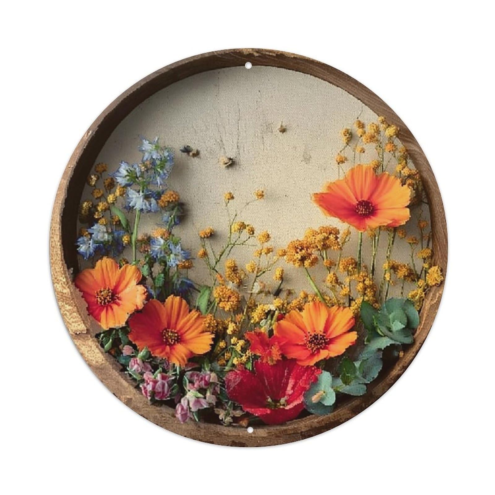 Floral Arrangement In Retro Metal Sign Round Tin Sign, Vintage Decor Art Poster for Bar, Home, Man Cave, Kitchen, Laundry Room Gift 8x8Inch