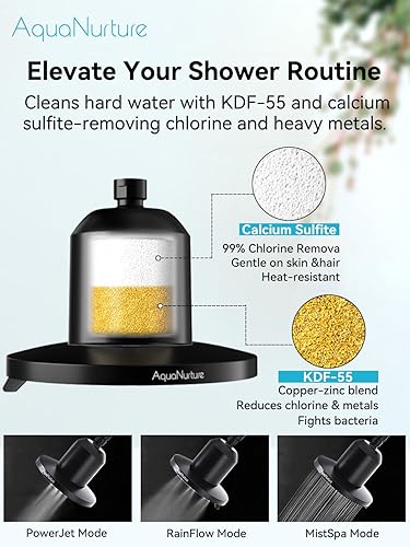 Miniatura 5 de Cabezal de ducha filtrado, filtro de cabezal de ducha de alta presión AquaNurture para cabello y piel más saludables, elimina el cloro y los metales