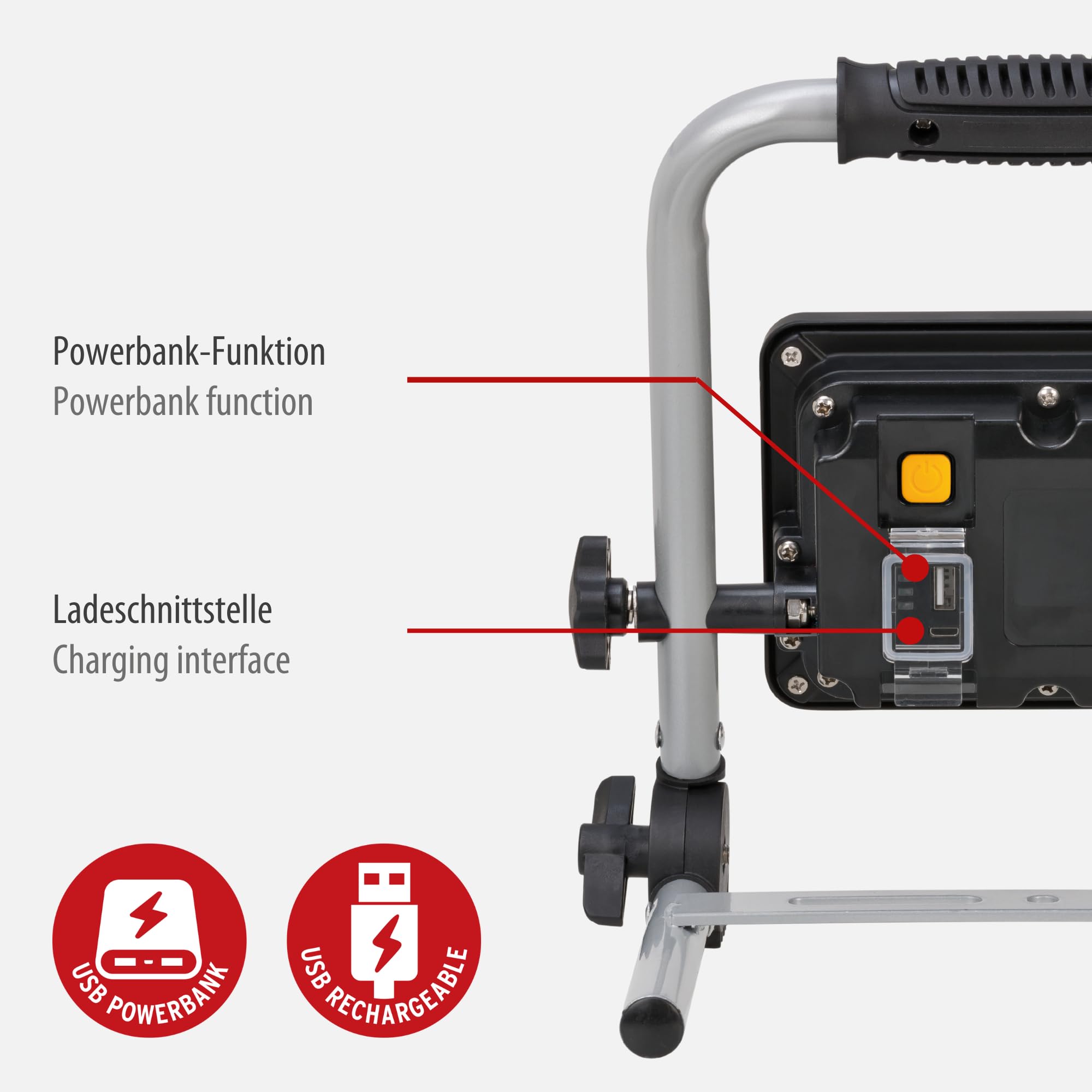 Brennenstuhl LED Akku Baustrahler EL 2000 MA (20W, 6000K, 2150lm, IP54, LED Arbeitsstrahler mit Powerbank-Funktion, 6h Leuchtdauer)
