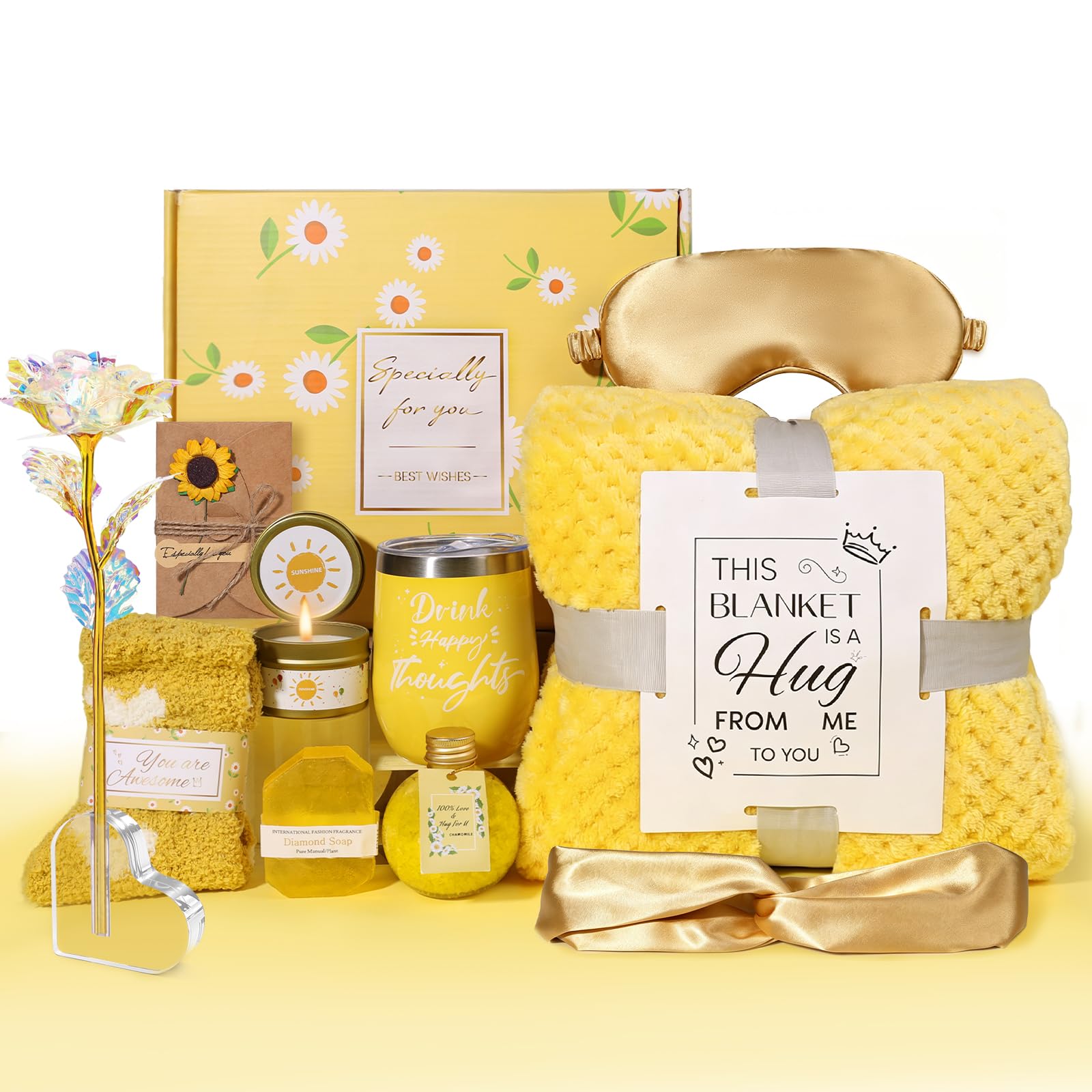 Birthday Pamper Gifts for Her,Unique Self Care Package,Birthday Gifts for Women,Relaxation Spa Bath Set Gifts for Mun with Luxury Flannel Blanket,Get Well Soon Gift for Wife Daughter Friends Sister