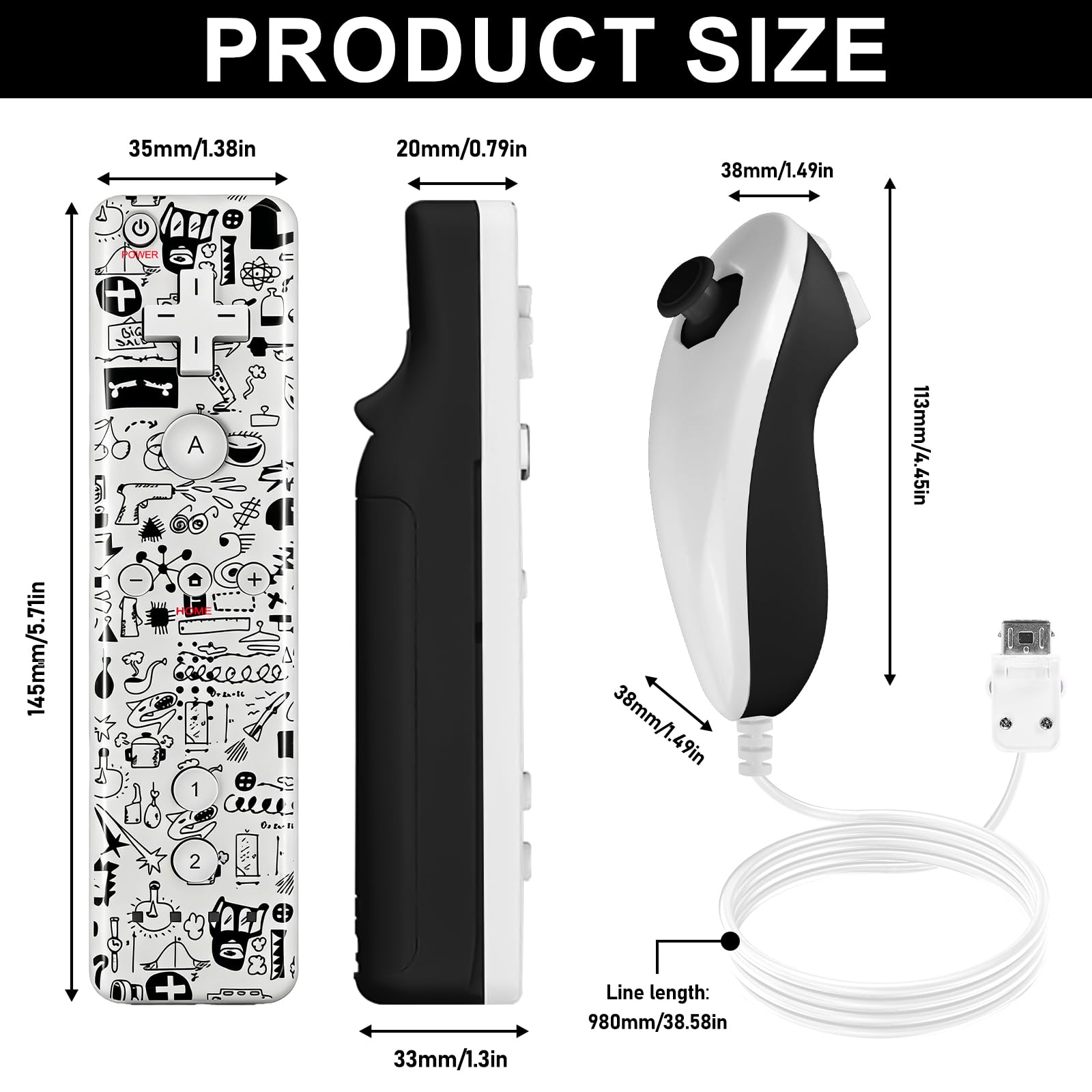Leikurvo 2er Set Wii-Fernbedienung Gamecontroller, WiiController Remote mit Nunchuck Controller für Wii Vernbedinung Remote Plus Ersatz Kontroller Jostick Game Handle für WiiU Konsole(Schwarz+Gelb)