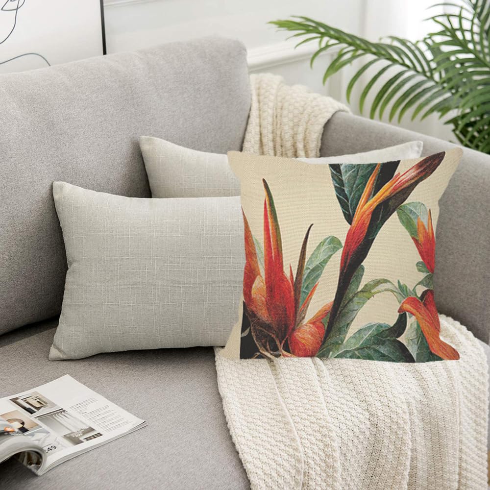 Orythyra Decorative Cushion Covers 45 x 45 cm Birds of Paradise and Leaves Pillow Case Cushion Cover for Outdoor Patio Garden Blench Living Room Sofa Farmhouse Decor Rustic Linen 18x18 inches - Image 4