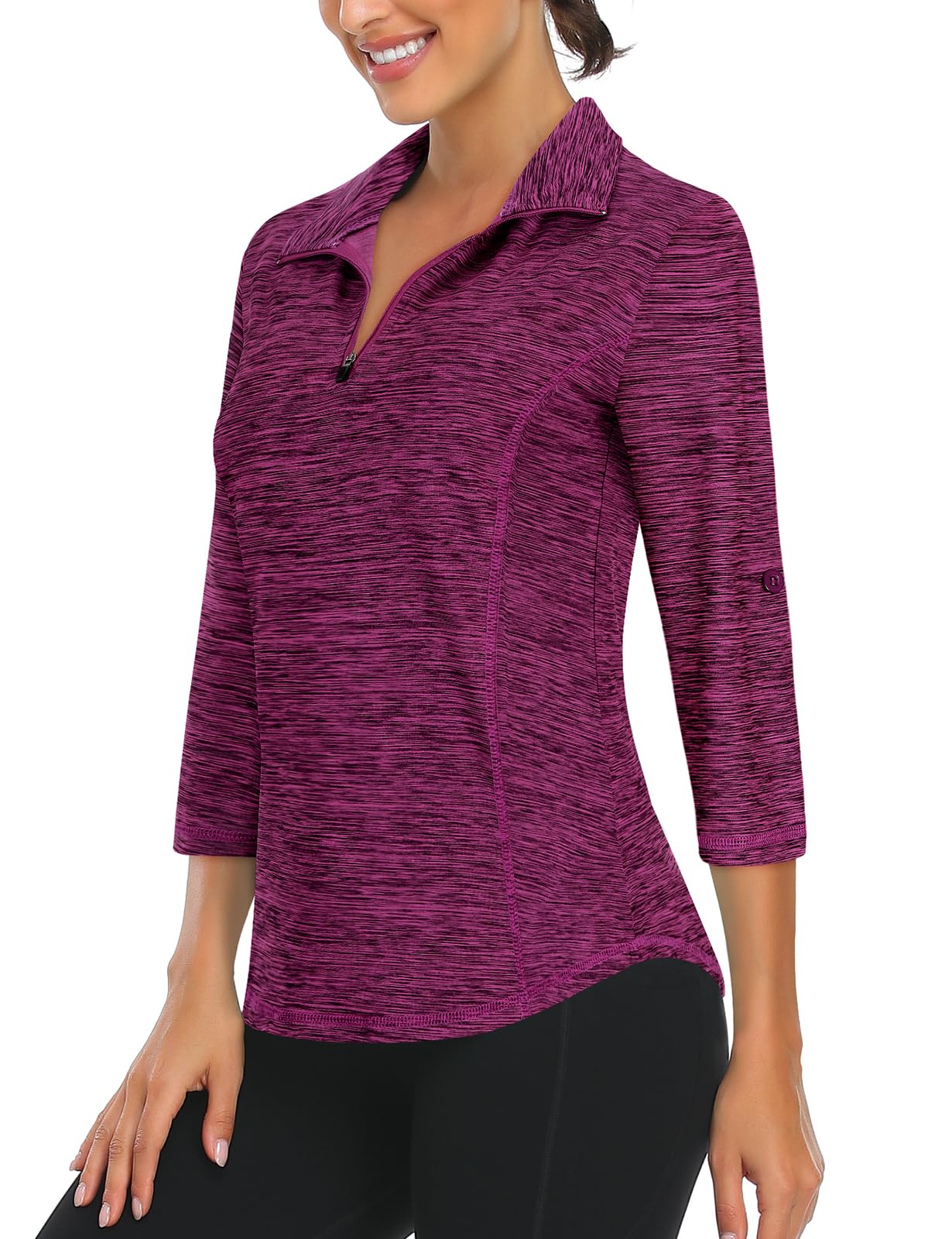 LURANEE Womens 3/4 Roll Sleeve 1/4 Zip Pullover Golf Shirts Athletic Hiking Running Workout Tops UPF 50+