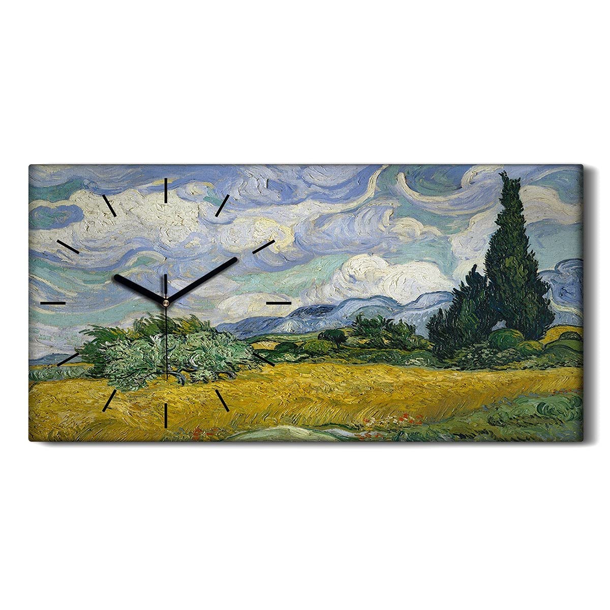 Horloge sur Toile Aquarelle Salon Moderne Chambre Tableau Silencieux Mains Noires