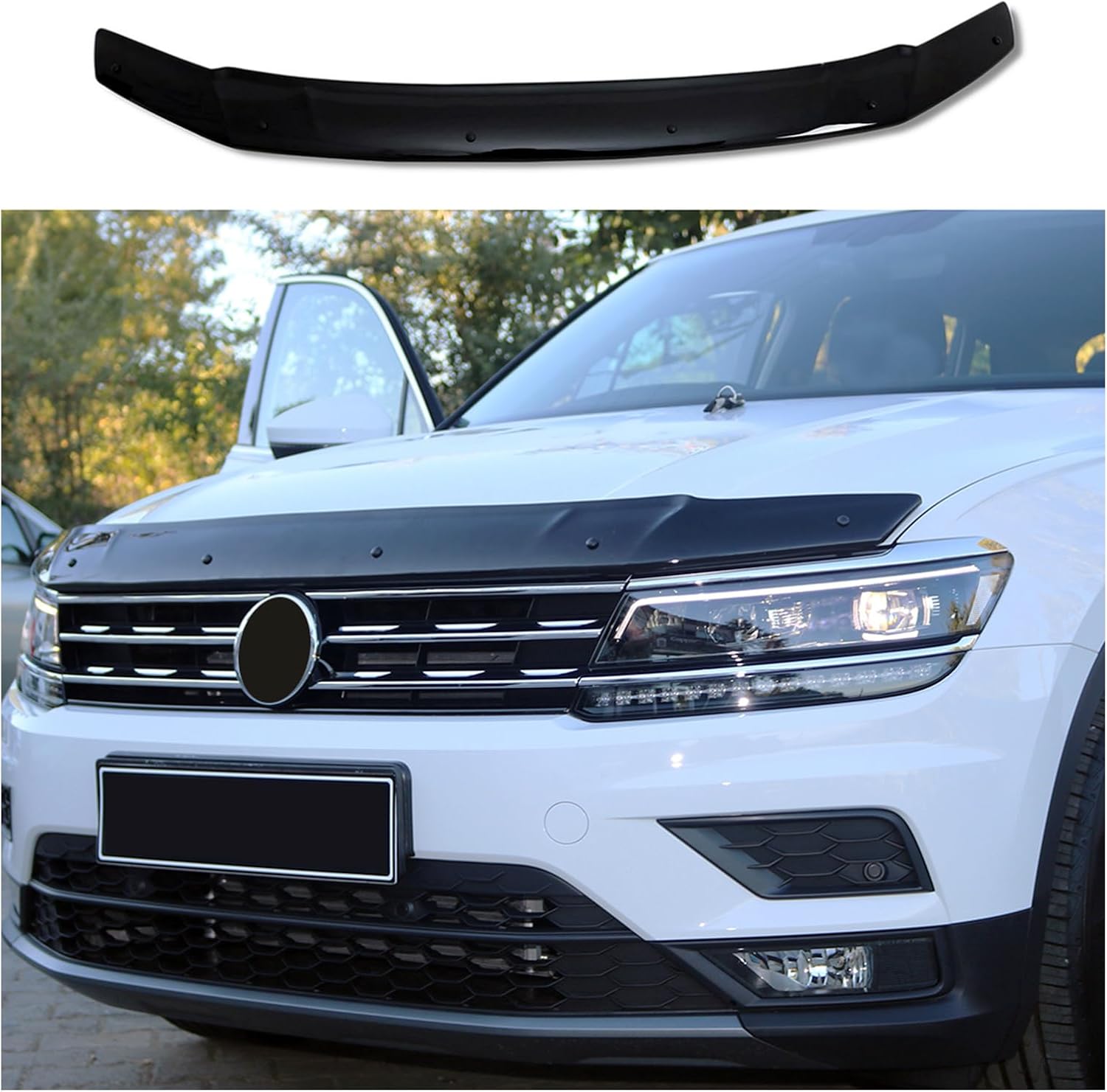 Bonnet Protector for Volkswagen Tiguan (2018–2023) – Piano Black Bug Shield & Hood Deflector – Front Stone Guard Hood Cover