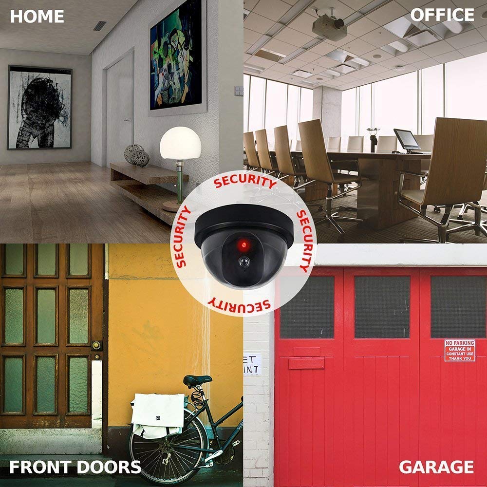 ADDCART Dummy Fake Security CCTV Dome Camera with Flashing Red LED Light with Security Alert Sticker Decals, Fake Security Cameras with LED Light (1 pcs) (Black) 4