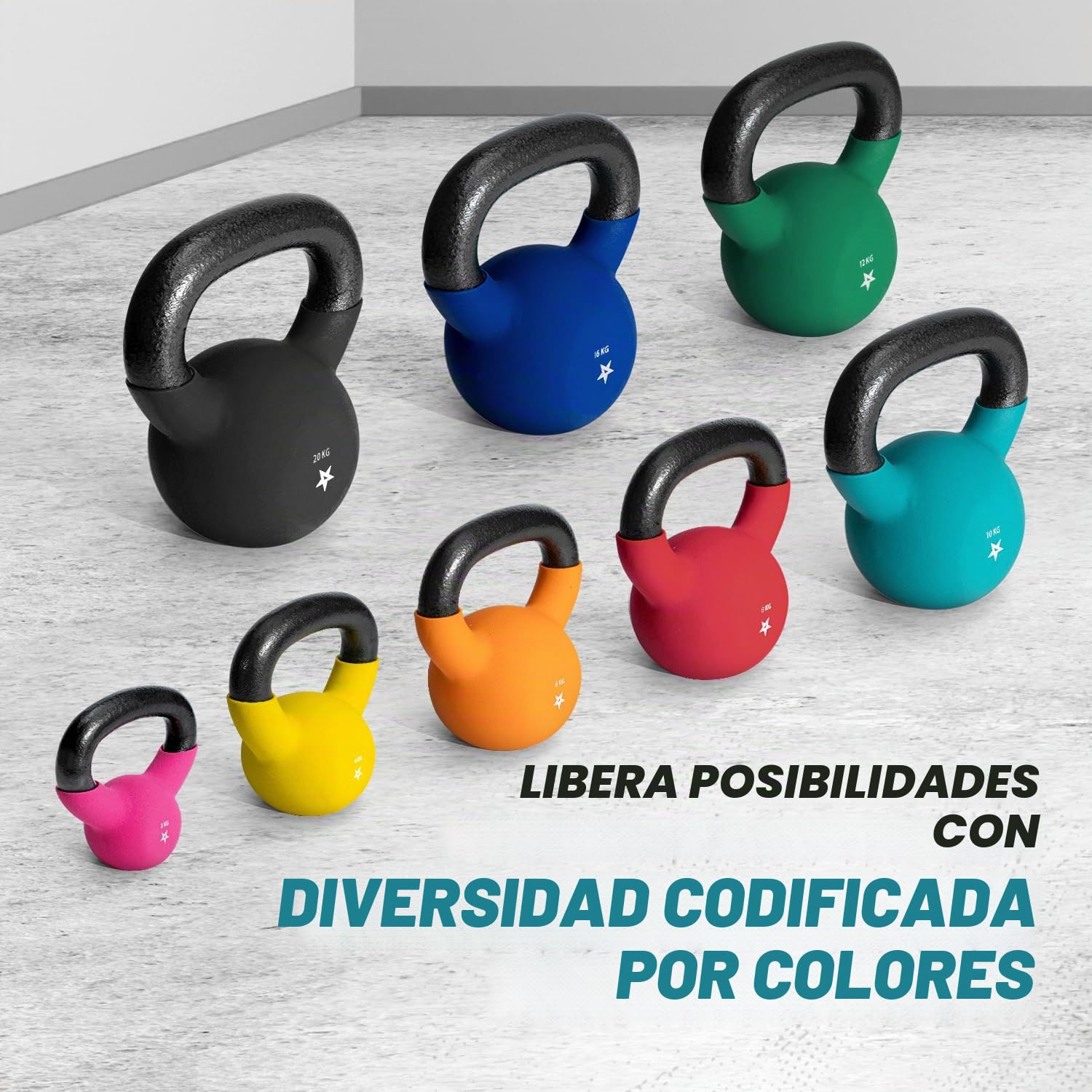 Yes4All Kettlebell de Neopreno de 2 kg a 20 kg, Pesas Rusas para Entrenamiento de Fuerza, Equipo de Entrenamiento en Casa con Agarre Seguro, Equipo de Ejercicio, Multicolor, Unidad