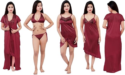 Divine Paridhaan Women's Satin Solid Maxi Nightwear Set
