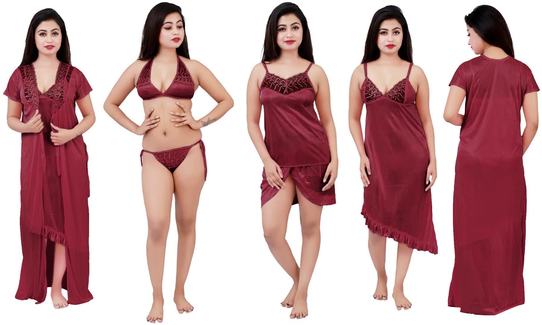 Women's Satin Solid Maxi Nightwear Set-image-9