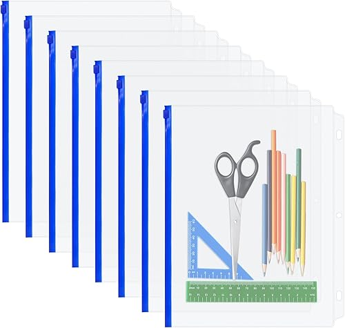 YoeeJob Carpeta de PVC transparente de 3 agujeros con cremallera, páginas de inserción de bolsillo tamaño carta, 8 12 pulgadas x 11 pulgadas, bolsas