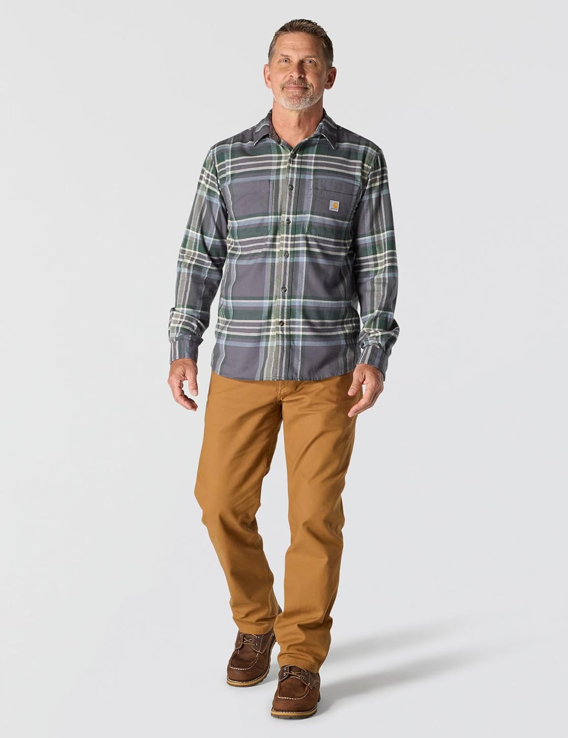 Carhartt Mens Rugged Flex Relaxed Fit Midweight Flannel Long-Sleeve Plaid Shirt - Image 4