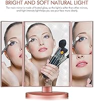 Vista 2 de Trifold Makeup Mirror Vanity Mirror with Lights,1X 2X 3X Magnification,Touch Control,Adjustable Rotation,Dual Power Supply,Portable Travel Cosmetic