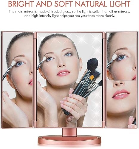 Miniatura 2 de Trifold Makeup Mirror Vanity Mirror with Lights,1X 2X 3X Magnification,Touch Control,Adjustable Rotation,Dual Power Supply,Portable Travel Cosmetic