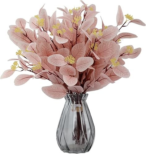 12 tallos de eucalipto artificiales, hojas de eucalipto de seda falsa de 20 pulgadas con bayas, plantas verdes, decoraciones florales para