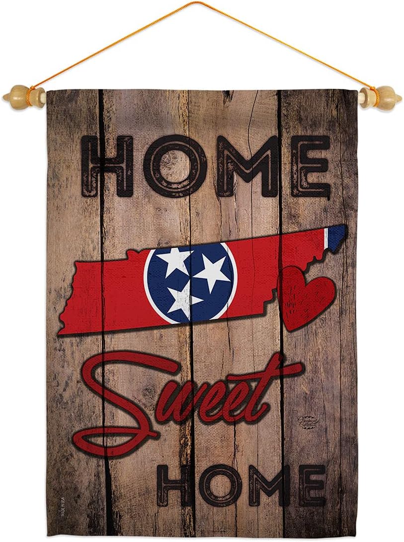 State Tennessee Home Sweet Garden Flag Set Wood Dowel Americana States USA American Territories Republic Country Particular Area Small Decorative Gift Yard House Banner Double-Sided Made In 13 X 18.5
