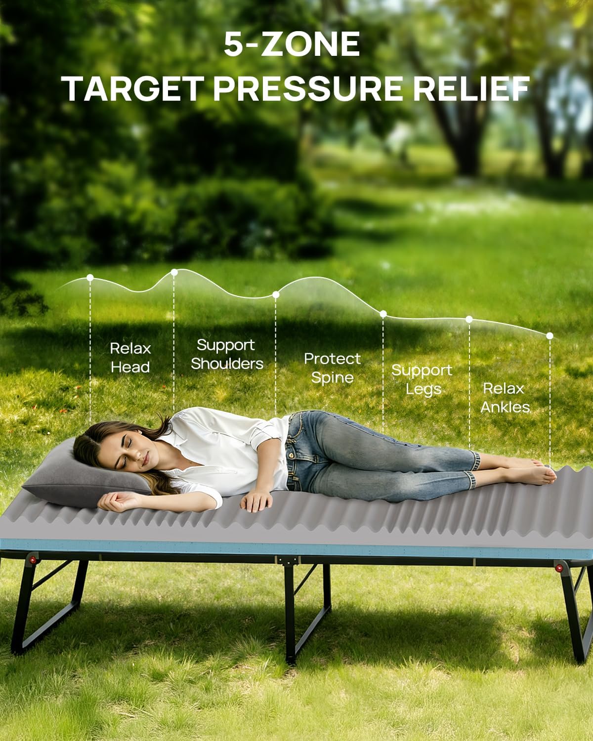 3 Inch Dual-Sided Memory Foam Camping Mattress, Waterproof Camping Sleeping Pad with Portable Pillow & Carry Bag, Roll Up Cot Mattress Mat for Guest Bed/Car/Tent