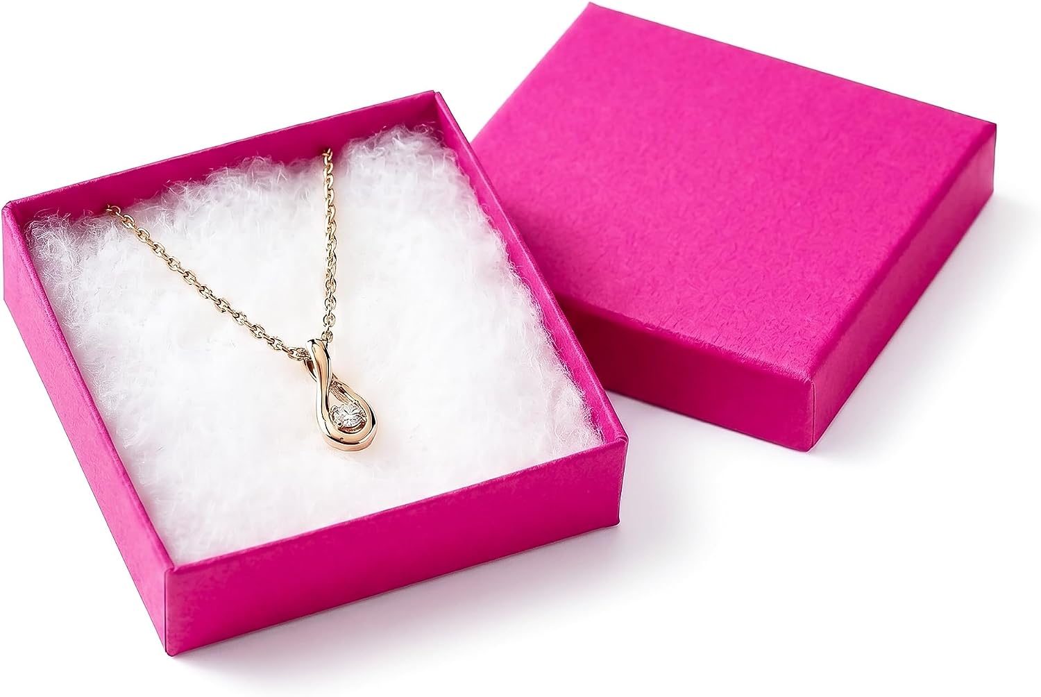 The Display Guys - 100-pack #33 Cotton Filled Cardboard Kraft Paper Jewelry Boxes Gift Cases - Neon Fuchsia (3.5" x 3.5" x 1.0")