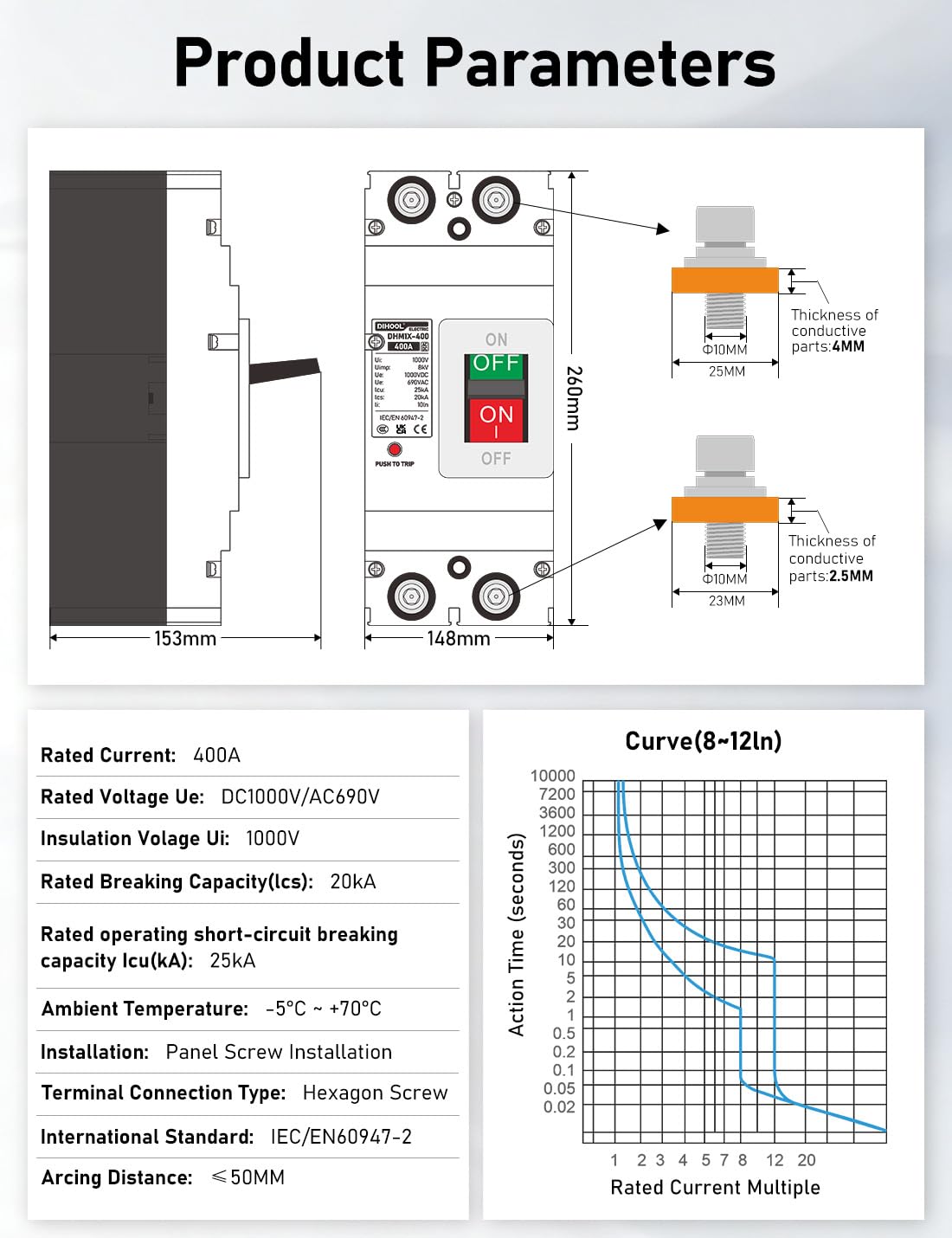 DIHOOL Heavy Duty Battery Disconnect Switch, 400 Amp DC Circuit Breaker for Boat Trolling Motor Marine,Solar System, UPS