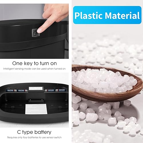 Miniatura 5 de BestOffice Basurero de plástico negro de alta capacidad sin contacto con tapa, 49L13G, rectangular, cierre silencioso, cocina, dormitorio, baño,