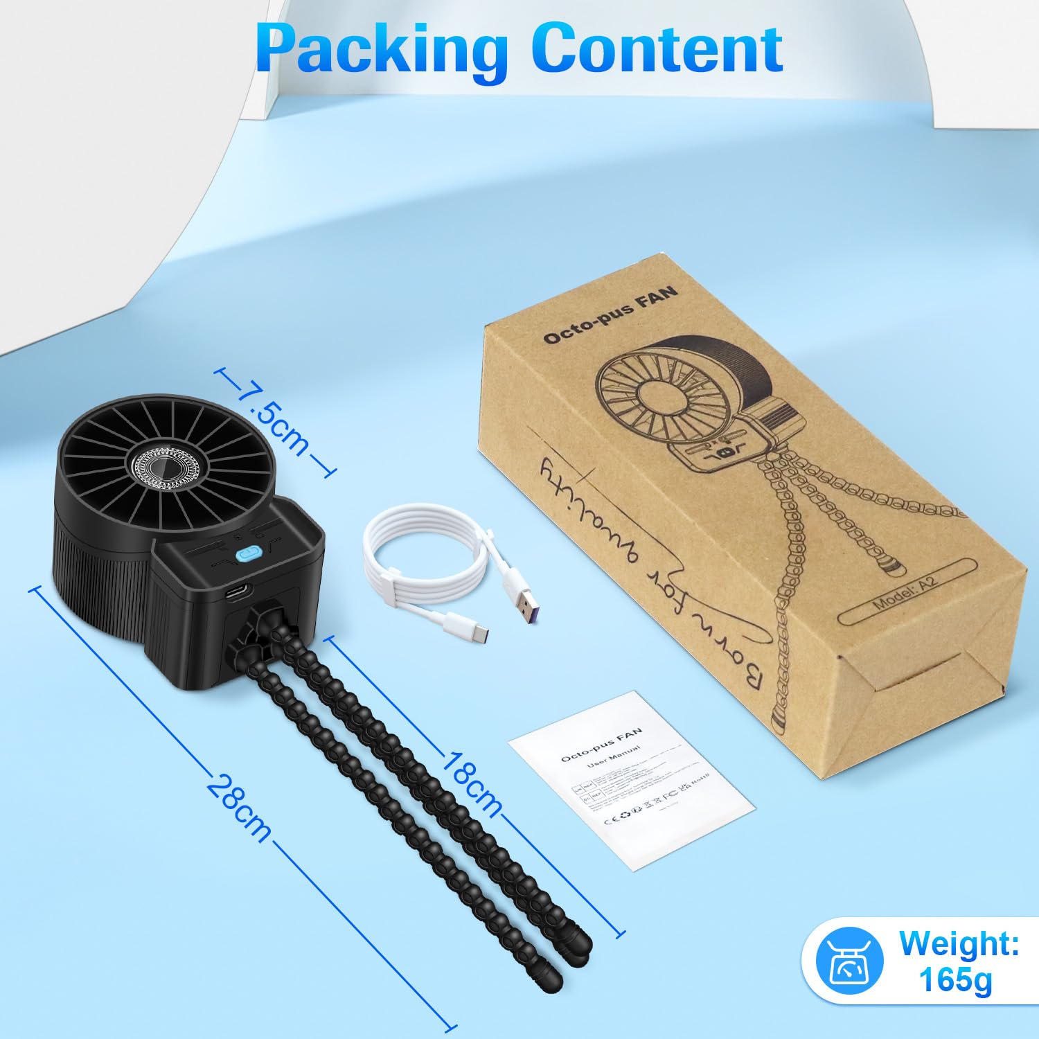 Ventilateur Poussette Bebe, Mini Ventilateur Portable USB C avec Trépied Pince, 4 Vitesses, Robust und Flexibel, 2000mAh, pour Siège Voiture, Lit bébé et Berceau, Puissant et Silencieux