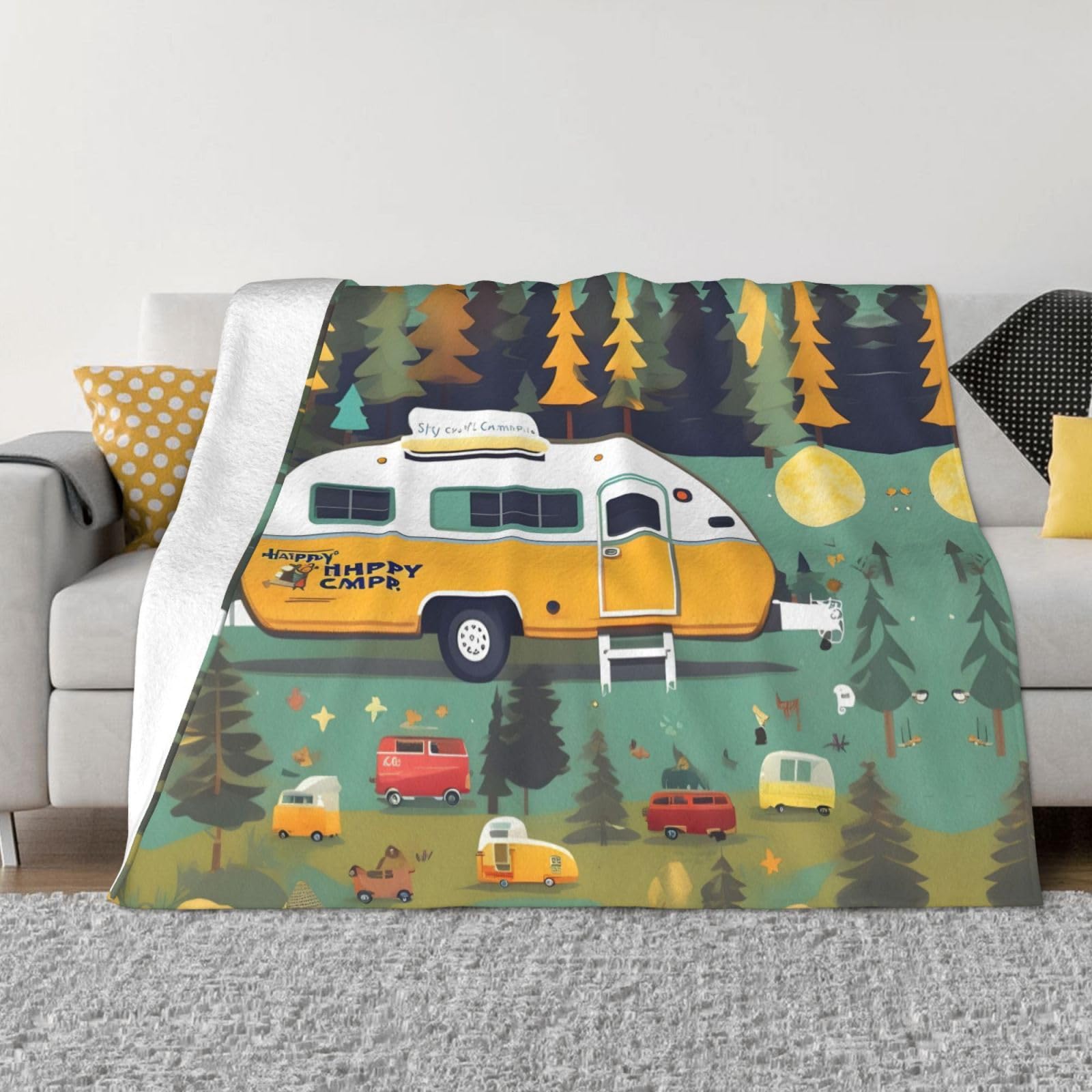 Couverture polaire bus rétro pour vos soirées cocooning, plaid flanelle doux toutes saisons