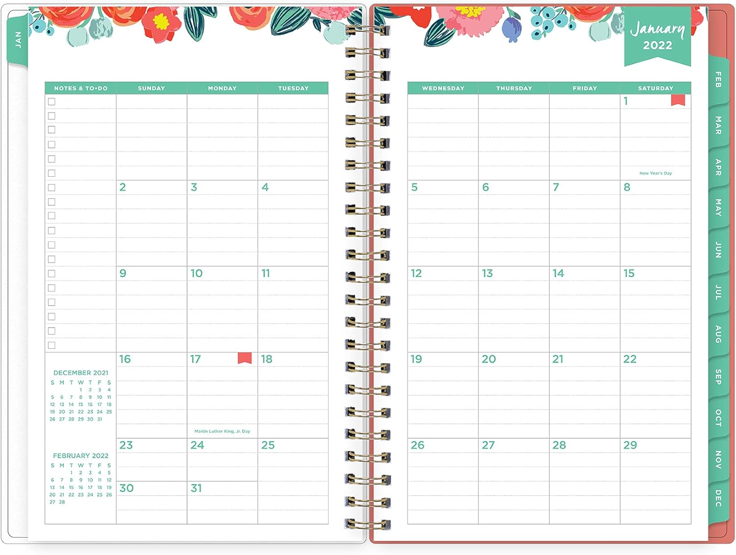 Day Designer for Blue Sky 2022 Weekly & Monthly Planner, 5" x 8", Frosted Flexible Cover, Wirebound, Floral Sketch (137361) : Everything Else