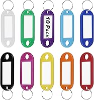 10-Pack Colorful Plastic Key Tags with Label Window & Split Ring - Durable ID Tags for Keys, Luggage, Bags, Backpacks (10 Vibrant Colors)
