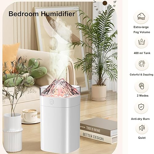 Miniatura 3 de FULLBELL Humidificador de niebla fría, 13.5 fl oz, 10-20 horas de tiempo de funcionamiento, 7 luces de color, 2 modos, 24 db silencioso (blanco-13.5