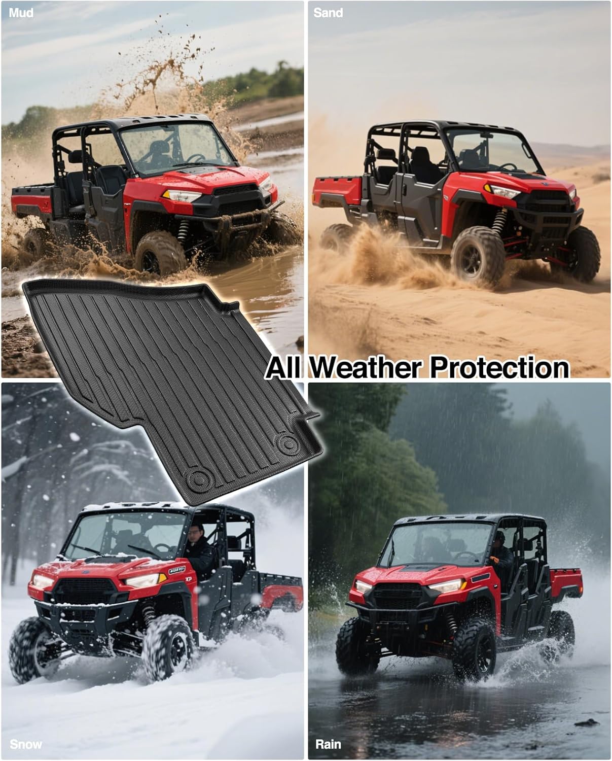Floor & Bed Mats for Polaris Ranger: 2019-2025 Crew XP 1000, All Weather Rubber Liners Car Accessories Custom for Polaris Ranger 2019 2020 2021 2022 2023 2024 2025 UTV 6-Seat 2-Door Model 5PCS Black