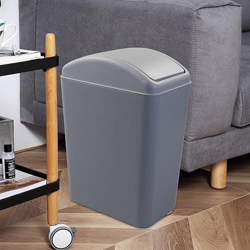 Vista 5 de Cubo de basura de cocina con tapa oscilante, 4 galones, 16 L, color gris, paquete de 2